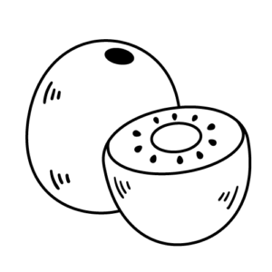 キウイフルーツのモノクロイラスト