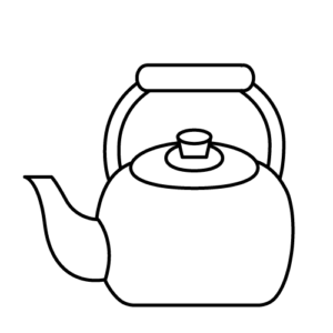 やかんのモノクロイラスト