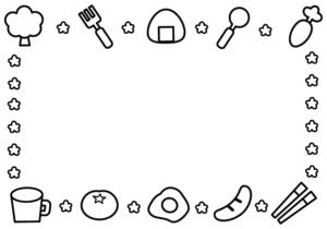 食べ物のかわいいフレームのモノクロイラスト