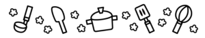 調理器具のラインのモノクロイラスト