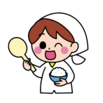 ごはんとしゃもじを持った人のカラーイラスト