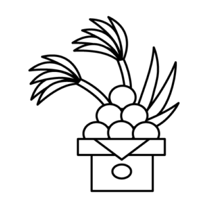 すすきとお月見団子のモノクロイラスト