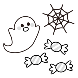 おばけとあめのモノクロイラスト