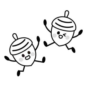 かわいいどんぐりのモノクロイラスト