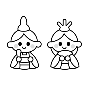 お内裏様とお雛様のモノクロイラスト