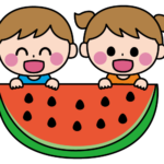 こどもとスイカのカラーイラスト