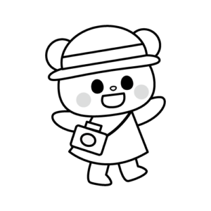 帽子をかぶったくまのモノクロイラスト