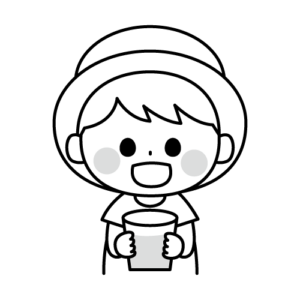 水を持ったこどものモノクロイラスト