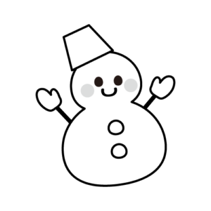 かわいい雪だるまのモノクロイラスト