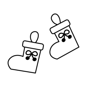 かわいいクリスマスの靴下のモノクロイラスト