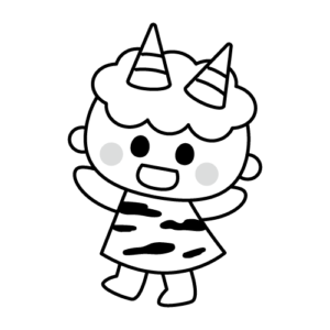 かわいい鬼のモノクロイラスト