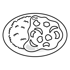 カレーライスのモノクロイラスト