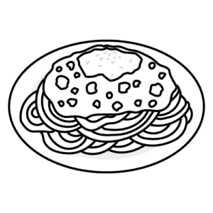 ミートソーススパゲティのモノクロイラスト