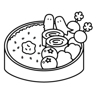 お弁当のモノクロイラスト