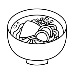 きつねうどんのモノクロイラスト