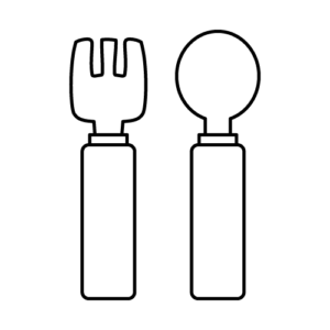 こども用のフォークとスプーンのモノクロイラスト